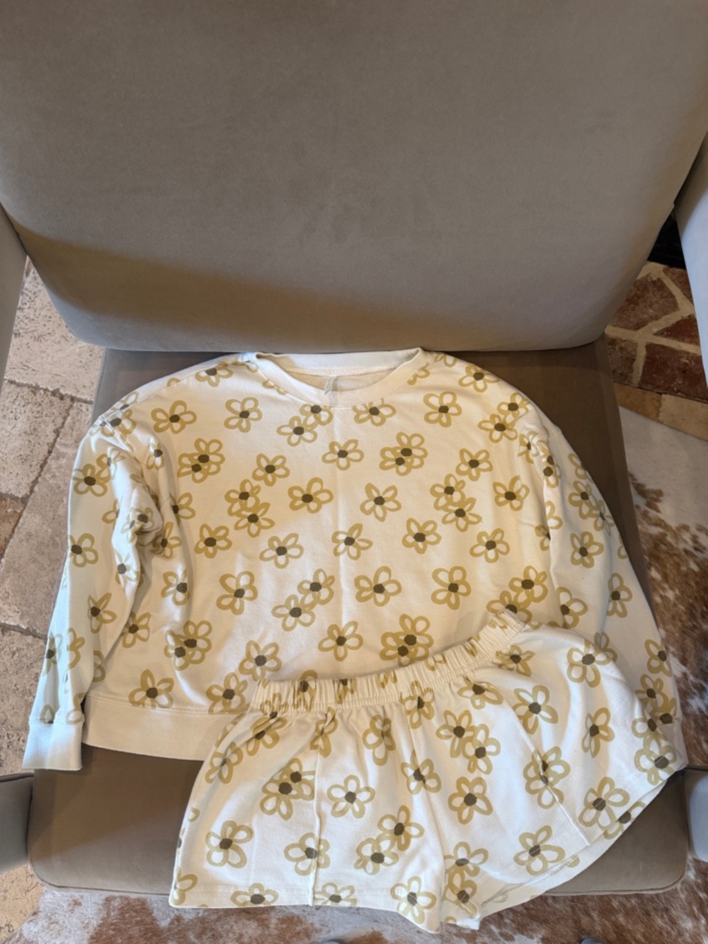 Rylee & Cru Cream Floral Kids Set - Soft Sleep Top & Shorts